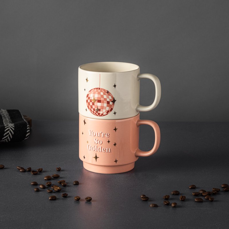 Stacking Mugs Set - You're So Golden Pink & Disco Ball White - 14.2 fl oz