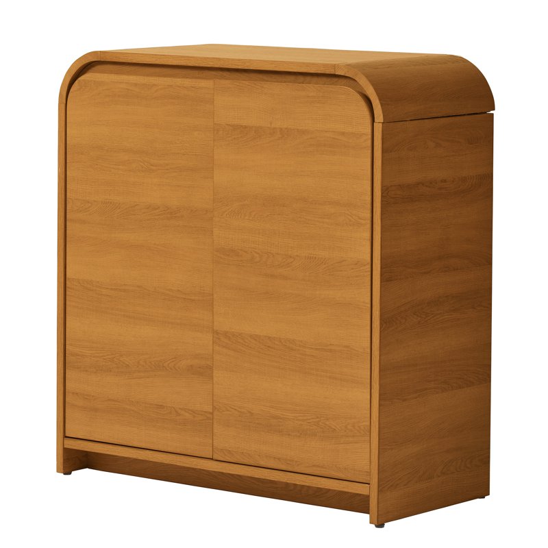Warm Honey Curved Accent Cabinet with 2 Doors & 3 Shelves