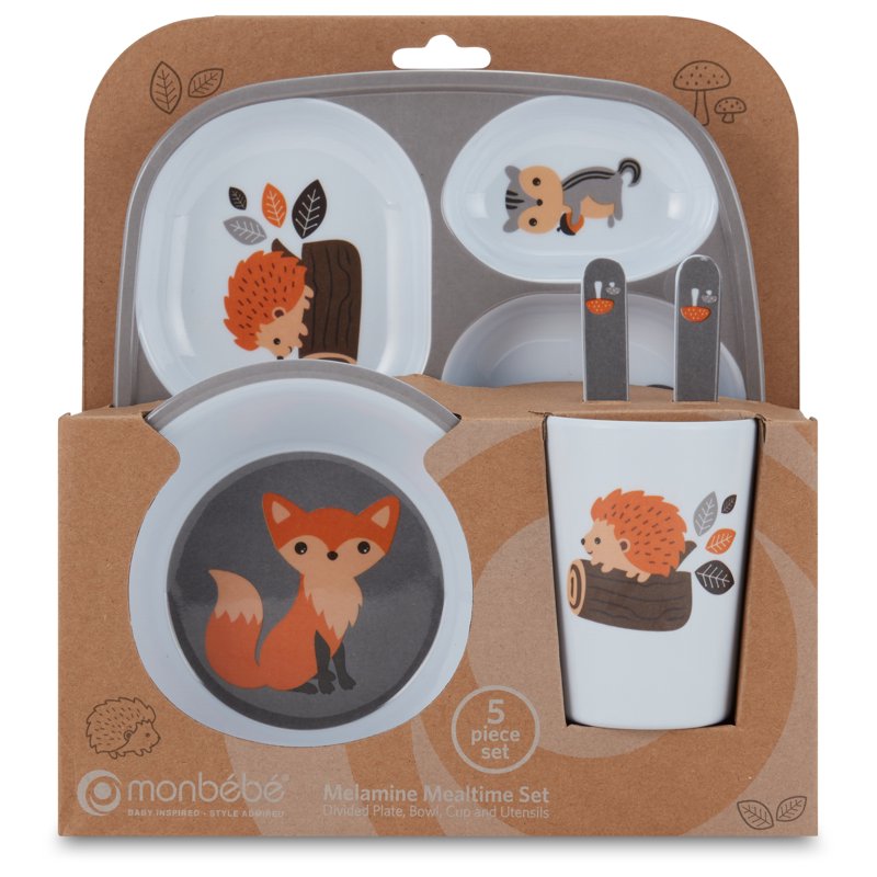 5-Piece Kids Mealtime Set - Woodland Design, BPA Free