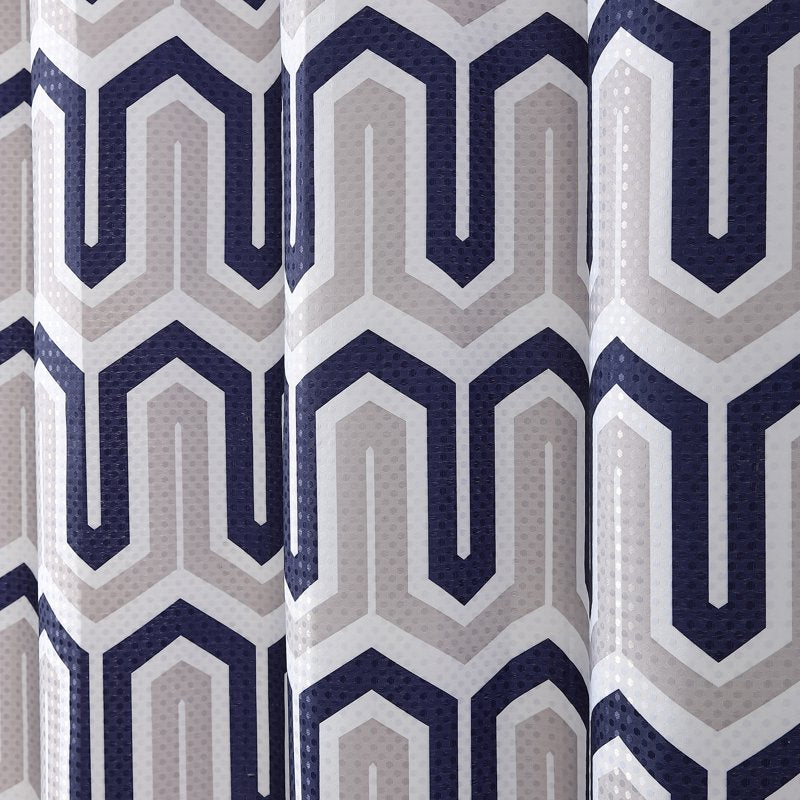 Shower Curtain 70x72 Inches Navy Geometric Polyester Bathroom Decor - Curtain