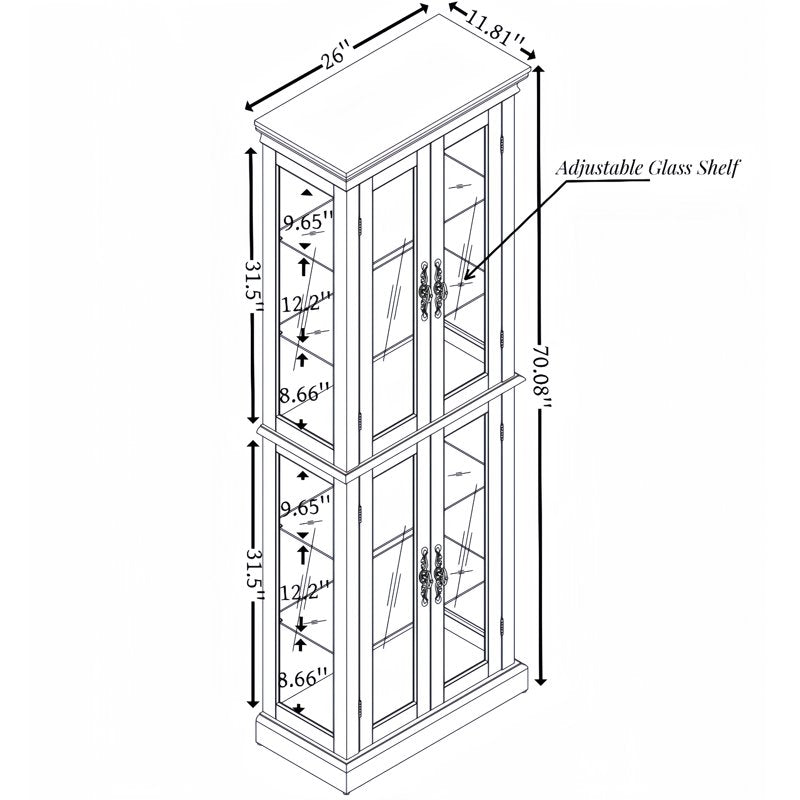 Wood Curio Display Cabinet with Light - Dark Cherry Finish