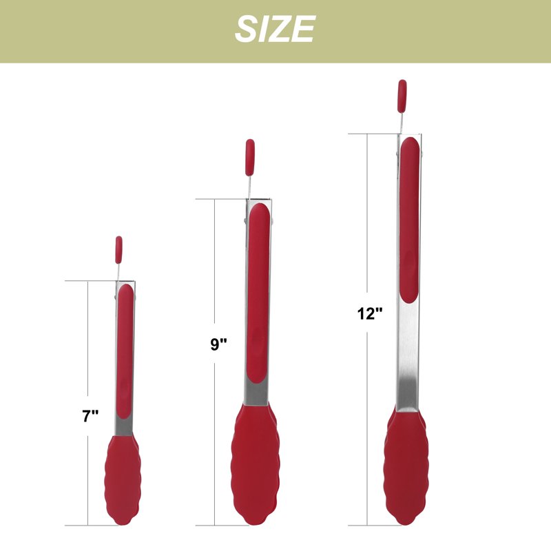 Silicone Kitchen Tongs Set with Locking Mechanism - 3PC Burgundy