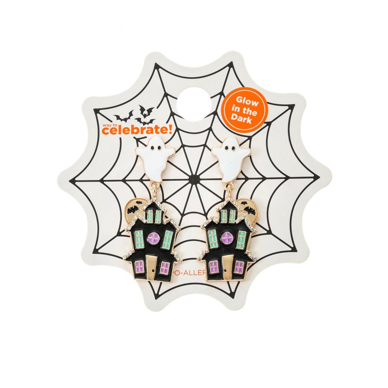 Haunted House Halloween Earrings - Spooky Dangle Jewelry with Fishhook Closure - Light & Comfortable - Variation: Haunted House