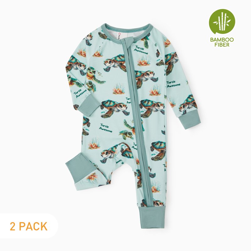 Baby Pajamas 2-Pack Dinosaur Zip Sleep N Play Set for 12-18 Months - Snug Fit, Bamboo Viscose