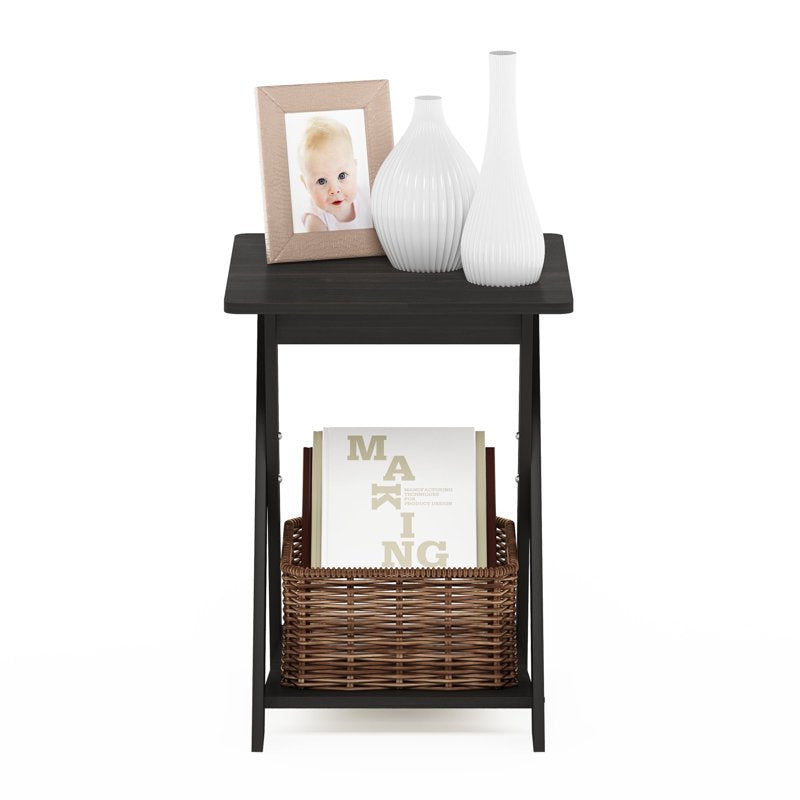 Modern Espresso Criss-Cross End Table with Shelf