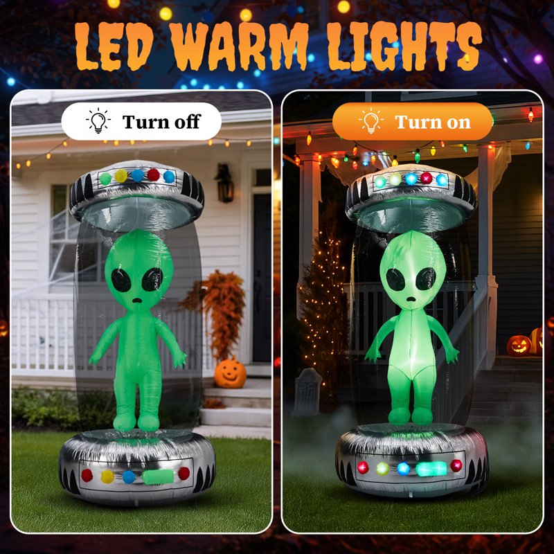 8.2ft Halloween Inflatable UFO with Alien & RGB Lights Outdoor Decor