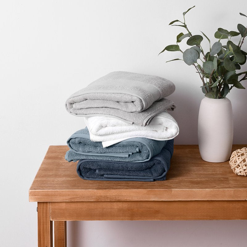 Farmhouse Cotton Bath Towel Set - Light Gray, 4-Piece Luxury Hotel Quality