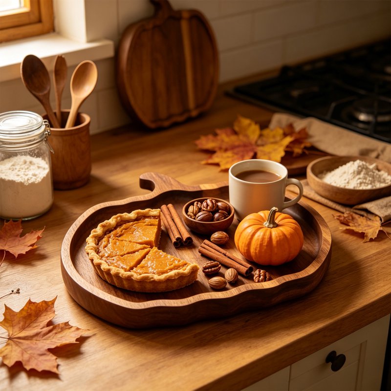 Wood Pumpkin Serving Tray - Rustic Fall Cheese Platter for Thanksgiving & Halloween - Variation C