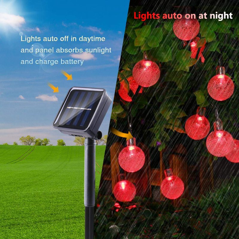 22M 200LED Solar Crystal Ball String Lights Waterproof 8 Mode Globe Fairy Lights - Red