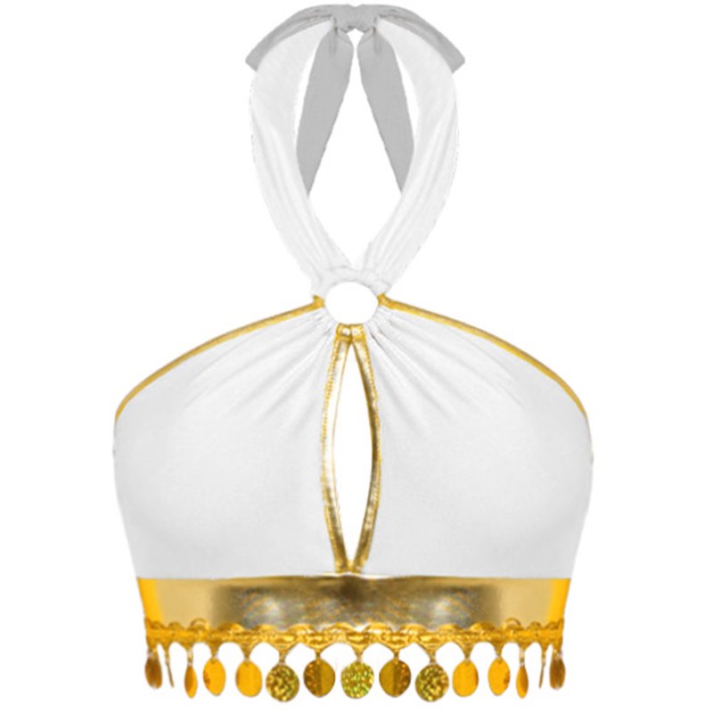 Women Belly Dance Costume Set with Chiffon Skirt and Sleeves - White M