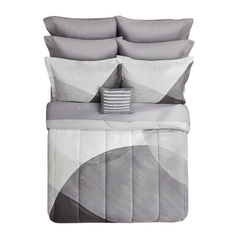 King 10-Piece Bed in a Bag Comforter Set with Sheets - Grey Multi