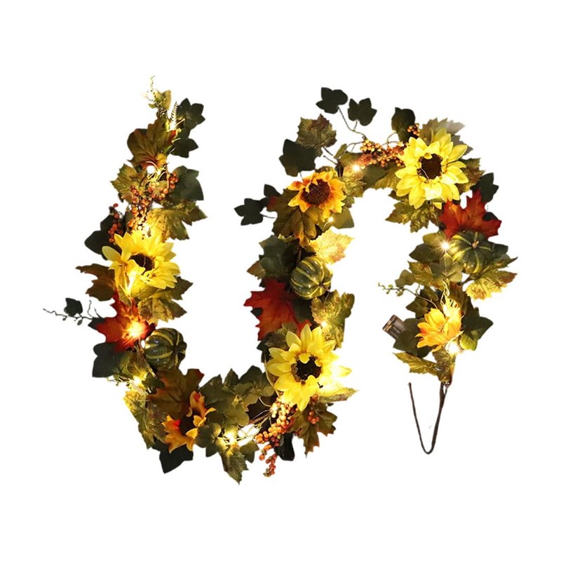 Fall Sunflower Pumpkin Garland Rattan Vine Decor - 70.87in - Autumn Thanksgiving Halloween Home Decoration with Variation Rattan Garland Vines