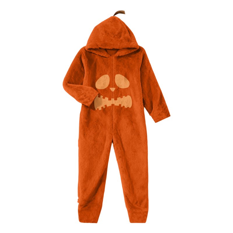 Unisex Pumpkin Halloween Costume Jumpsuit 2XL Fleece Hooded Sleepwear Cosplay Romper