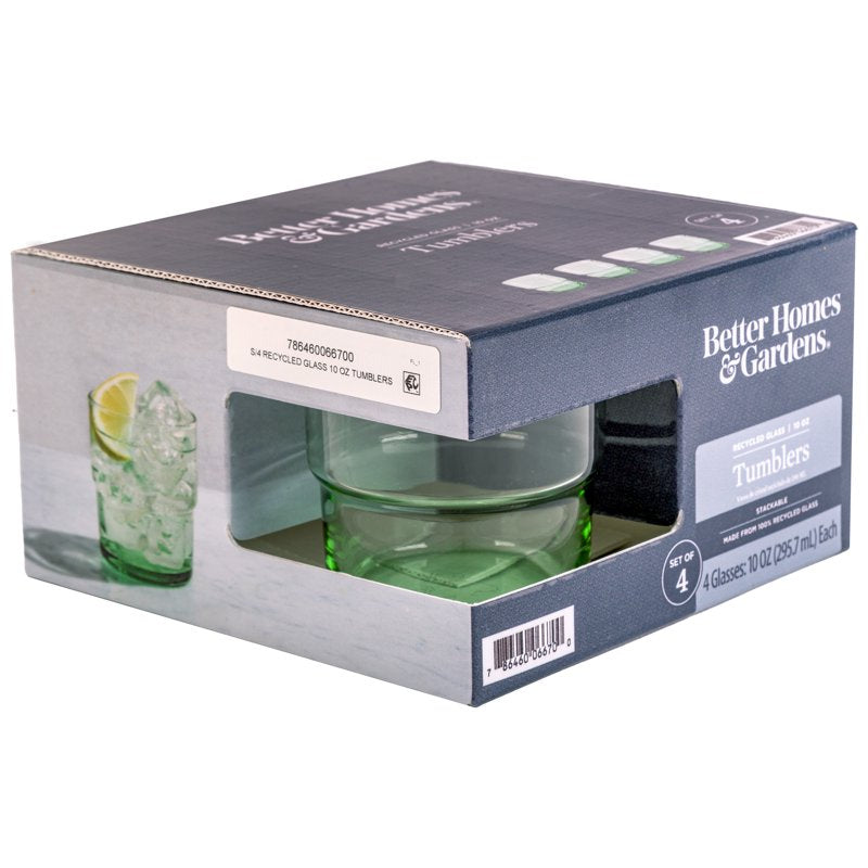 Recycled Green Glassware - 10 oz, 4 Pack - Eco-Friendly 2 Pack