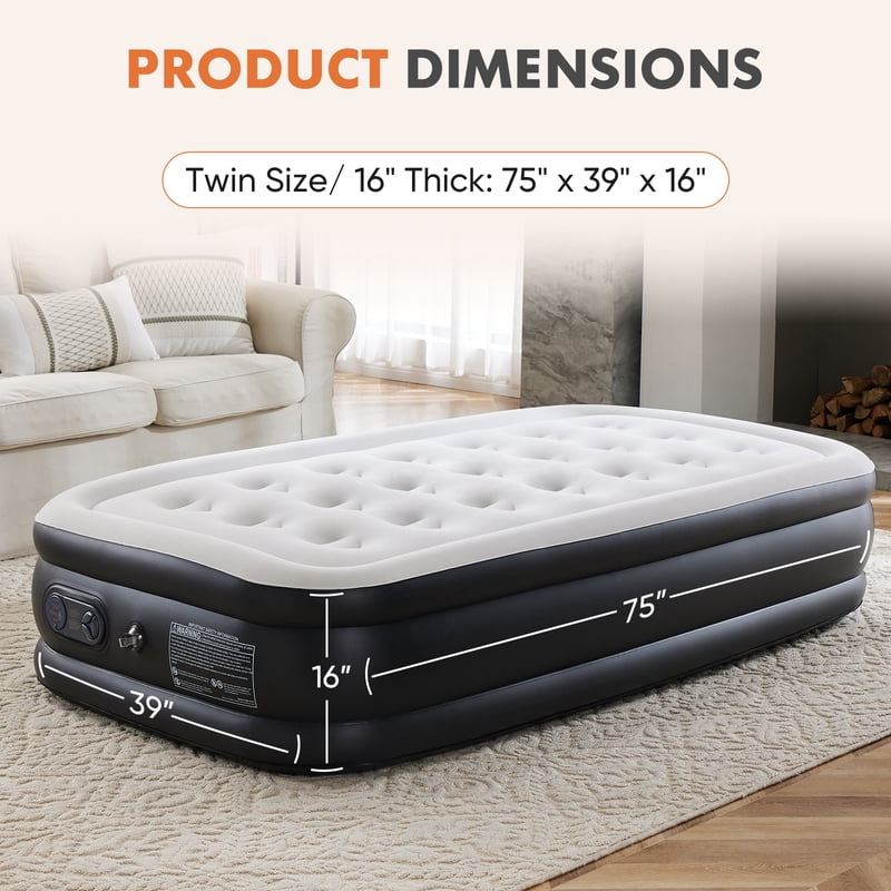 16-Inch Twin Air Mattress Bed with Built-In Pump - Portable for Camping & Guests