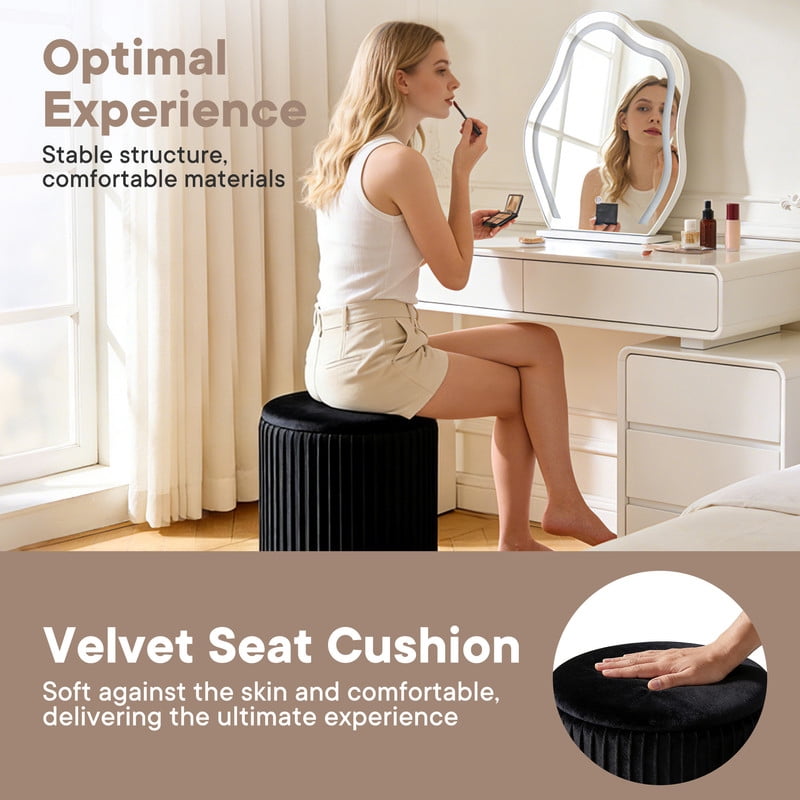 Round Ottoman Set of 2 with Reversible Seats and Storage - Black