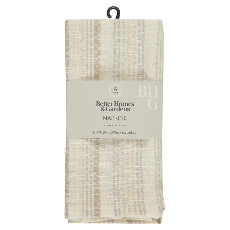 Natural Stripe Cotton Napkin Set - 20" x 20" - Pack of 4 - Neutral