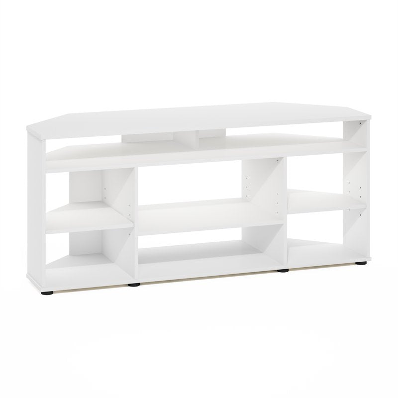 Corner TV Stand for TVs up to 55 Inches - White Wood Finish
