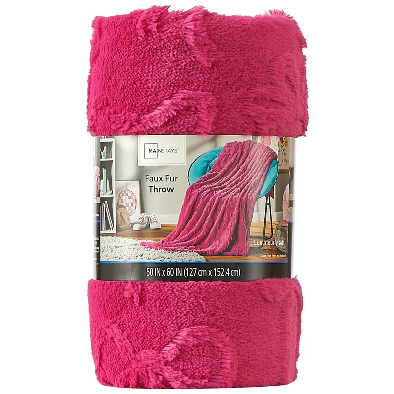 Faux Fur Throw Blanket with Carved Bow Texture - 50x60 Inches