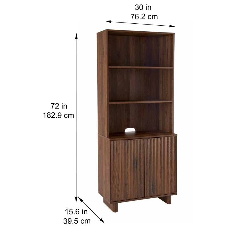 Lillian Fluted Bookcase with Doors - Multiple Colors
