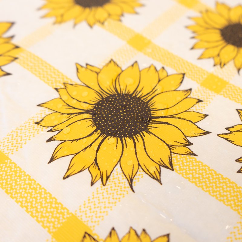 Elastic Fitted Waterproof Vinyl Table Cover - Sunflower Check, 4 Pack