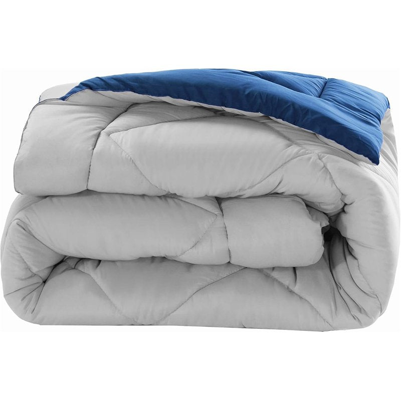 King Reversible Comforter Set - Silver & Navy, 3-Piece Luxury Bedding