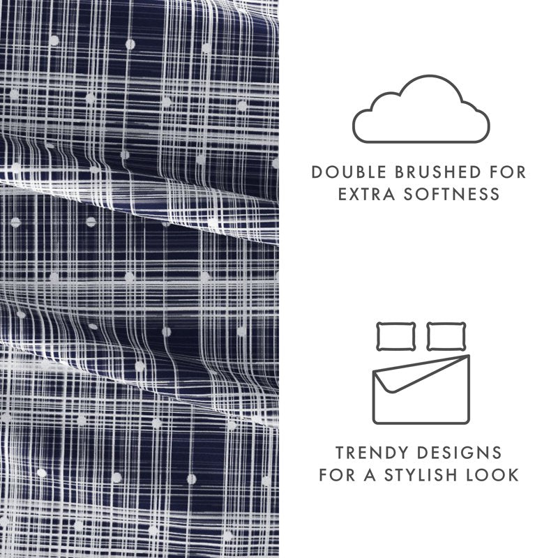 Microfiber Bed Sheets Set Navy Polka Dot Twin - Soft Wrinkle-Resistant Bedding