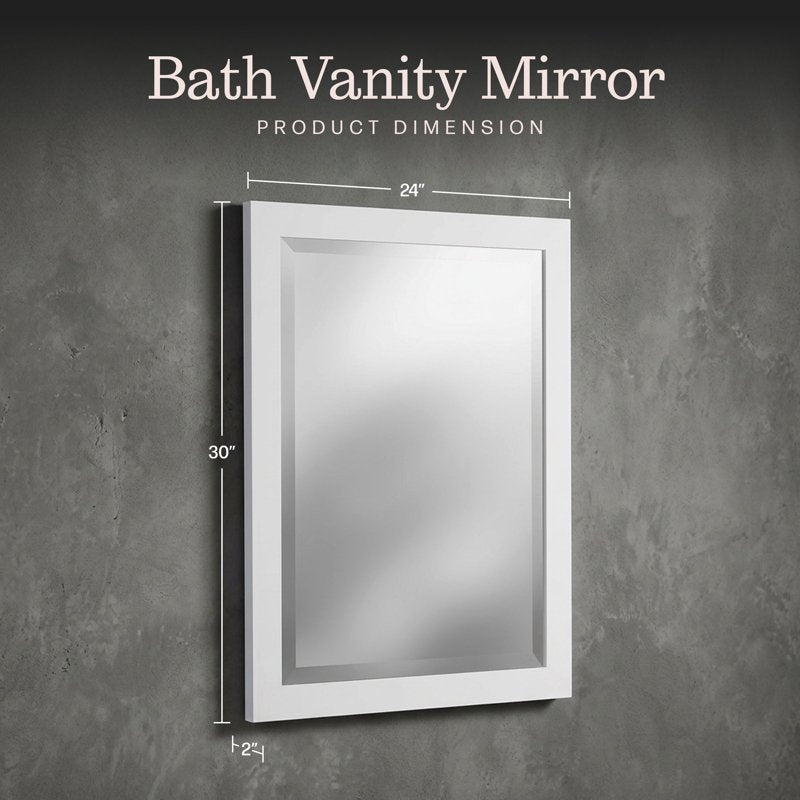 White Bathroom Vanity Mirror 24x30 Inch Wall-Mounted Rectangular Beveled Glass