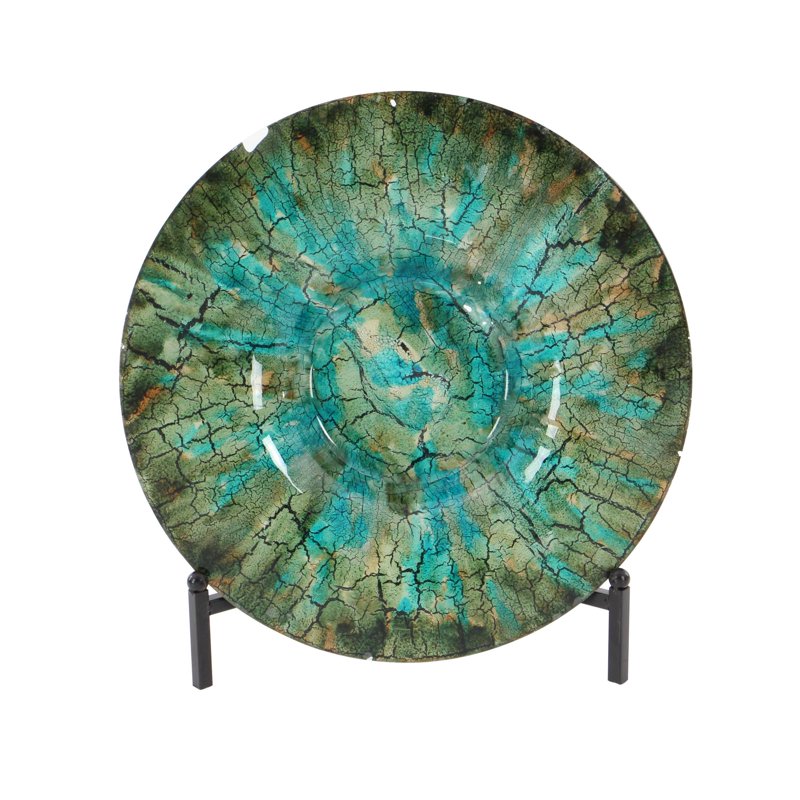 18" Round Handmade Textured Green Glass Charger Plate with Stand