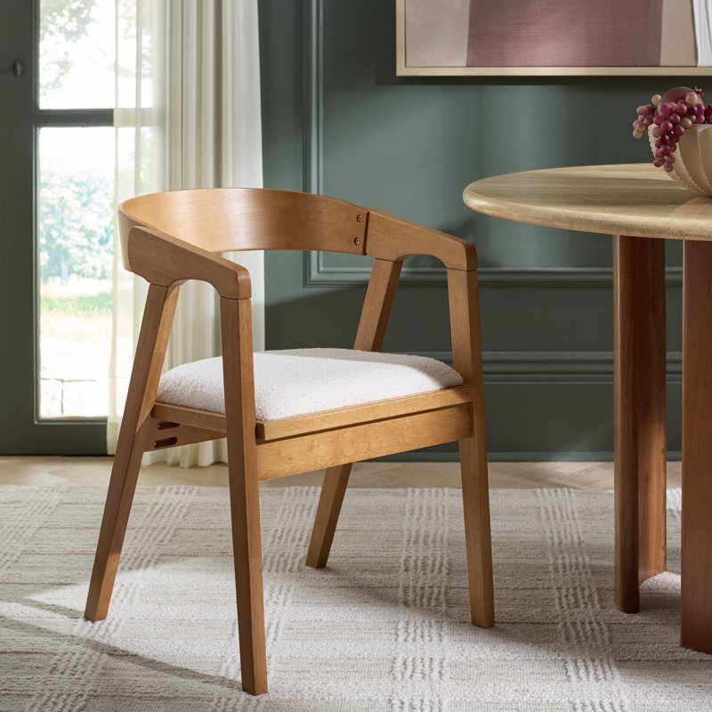 Wildon Modern Dining Arm Chair - White & Light Walnut