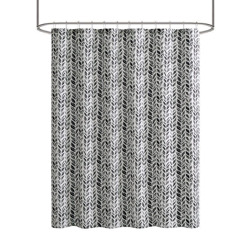 Black and White Braid Shower Curtain Set with Hooks - 72x72 Inches
