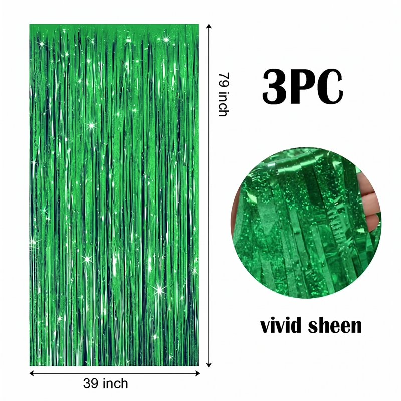 Green Foil Fringe Curtains 3-Pack - Party Decor for Events, Weddings, Birthdays