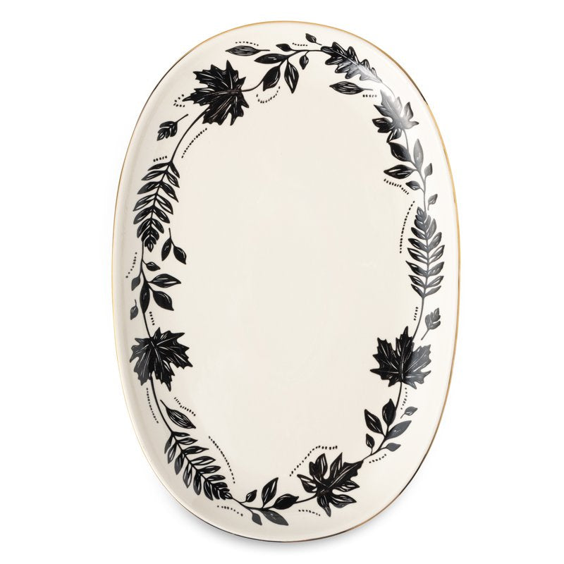 Oval Stoneware Serve Platter - 17 Inch Harvest Design