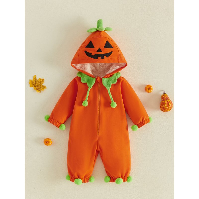 Kids Toddler Halloween Pumpkin Costume Romper - Orange, 6-12 Months