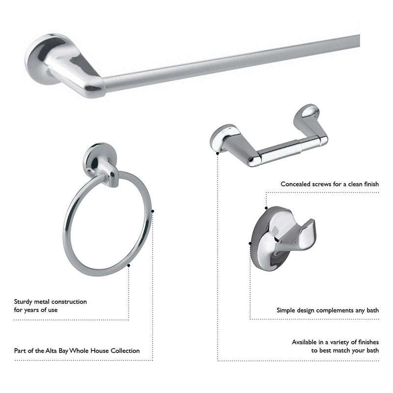 Design House Alta Bay Wall Mount Bathroom Towel Ring - Chrome, Ring Variation