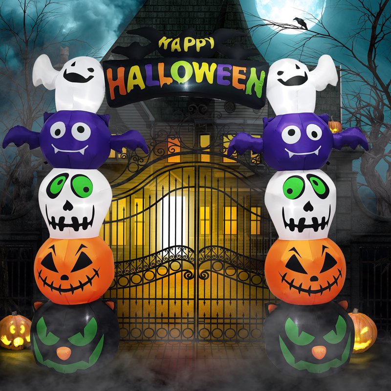 Halloween Inflatable Pumpkin Ghost Archway - 8.2FT with LED Lights, Outdoor Decorations