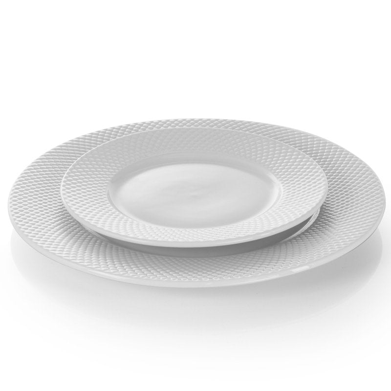 18-Piece Round Porcelain Dinnerware Set - White with Embossed Design
