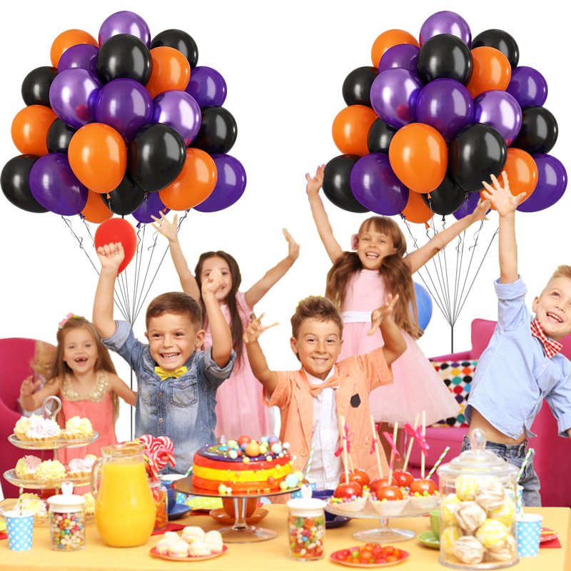 Halloween & Birthday Latex Balloons Set - Black & Orange Confetti, 30pcs - Variation B