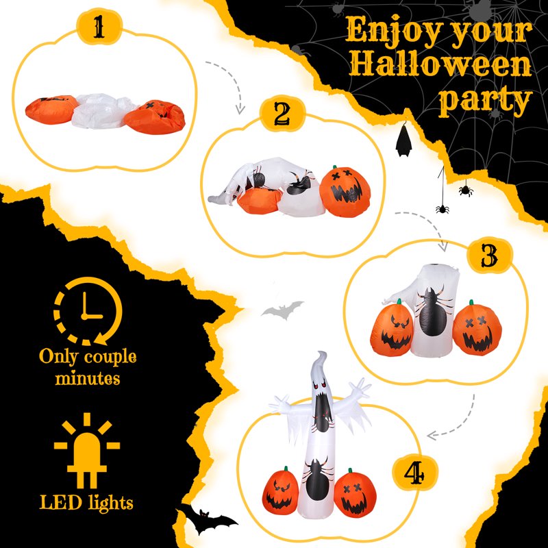 12FT Outdoor Halloween Inflatable Ghost and Pumpkin Decor with LED Lights