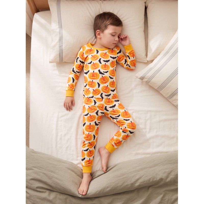 Toddler Halloween Pajama Set - Snug Fit Pumpkin Bat Long Sleeve Top & Pants 4T Orange
