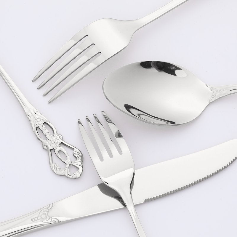 20-Piece Stainless Steel Floral Flatware Set - Silver