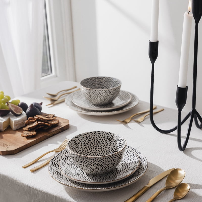 Dot Ceramic Bowls - Black & White, 2 Pack