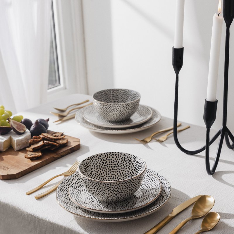 Dot Ceramic Bowls - Black & White, 2 Pack