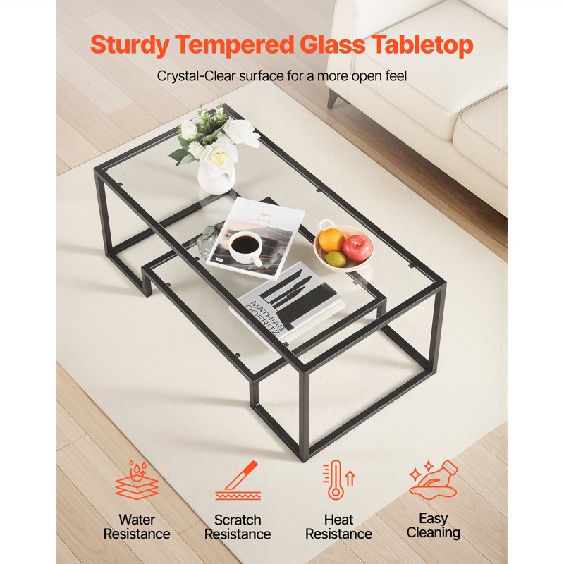 Modern Tempered Glass Coffee Table - 2-Tier Rectangular Design