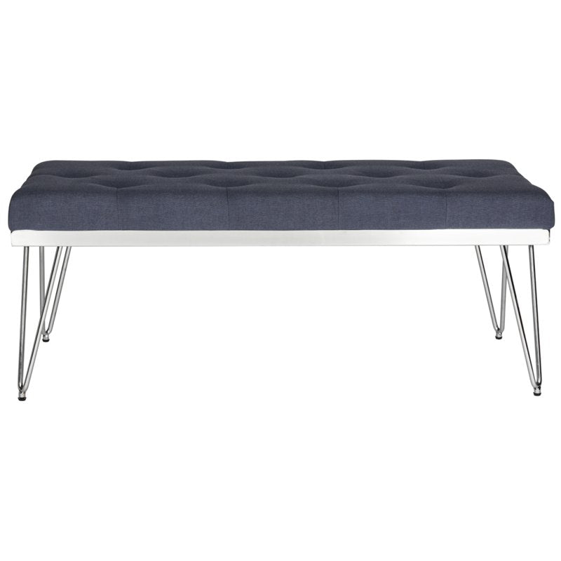 Mid-Century Tufted Bench - Navy/Chrome
