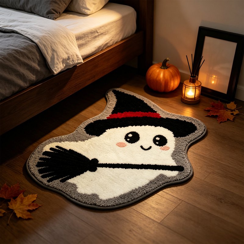 Halloween Ghost Doormat Broom B Style - Washable, Grip-Enhanced Floor Rug