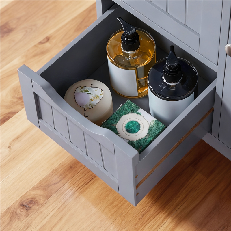 Wooden Floor Storage Cabinet for Bathroom - Gray, 22 x 12 x 34 Inches - Alden Design