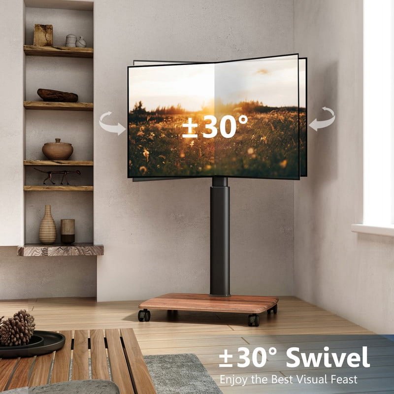 Mobile TV Stand for 32-65 Inch TVs with 360° Wheels - Walnut