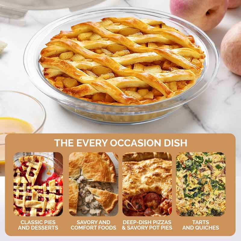 9-Inch Glass Pie Dish with Lid - BPA-Free Borosilicate, Microwave & Dishwasher Safe