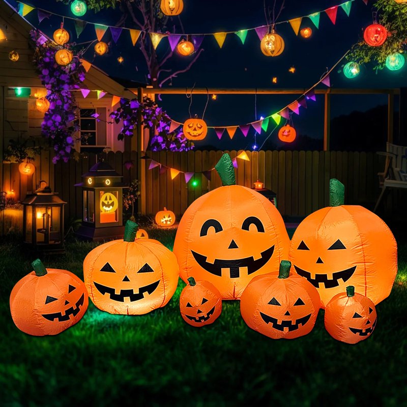 Halloween Inflatable Pumpkin Decor Set - 2.2m Tall, 7 Pieces - Variation B